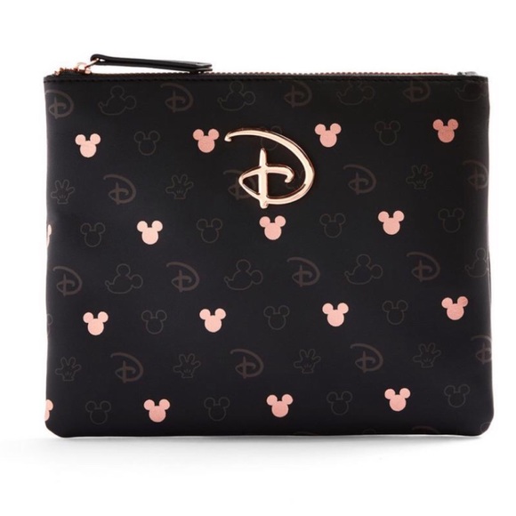 Disney Handbags - Disney Mickey Minnie Mouse Silhouette Black & Rose Gold Monochrome Zip Top Pouch